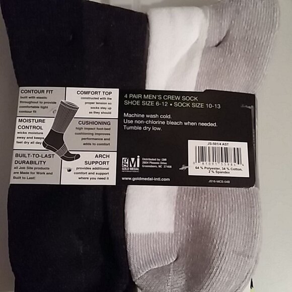 JOBSITE Men's HI-Splice Crew Heel Guard with Arch Support,10 PACK 6-12/10-13 NWT - Picture 3 of 8